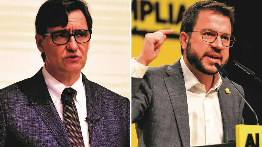 O republicano Pere Aragon&egrave;s, &aacute; esquerda, e o socialista Salvador Illa prep&aacute;ranse para a investidura (Fotos: Europa Press)