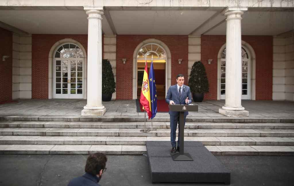 O xefe do Goberno español, Pedro Sánchez, compareceu onte ante os medios na Moncloa (Foto: E. Parra / Europa Press)