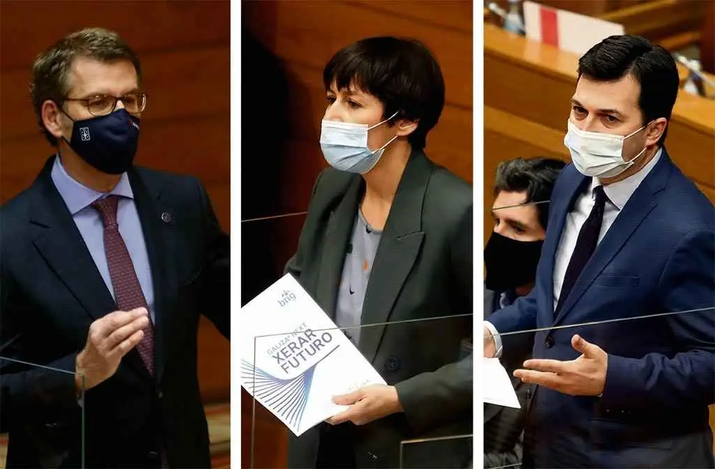 Alberto N&uacute;&ntilde;ez Feixoo (PP), Ana Pont&oacute;n (BNG) e Gonzalo Caballero (PSdeG).