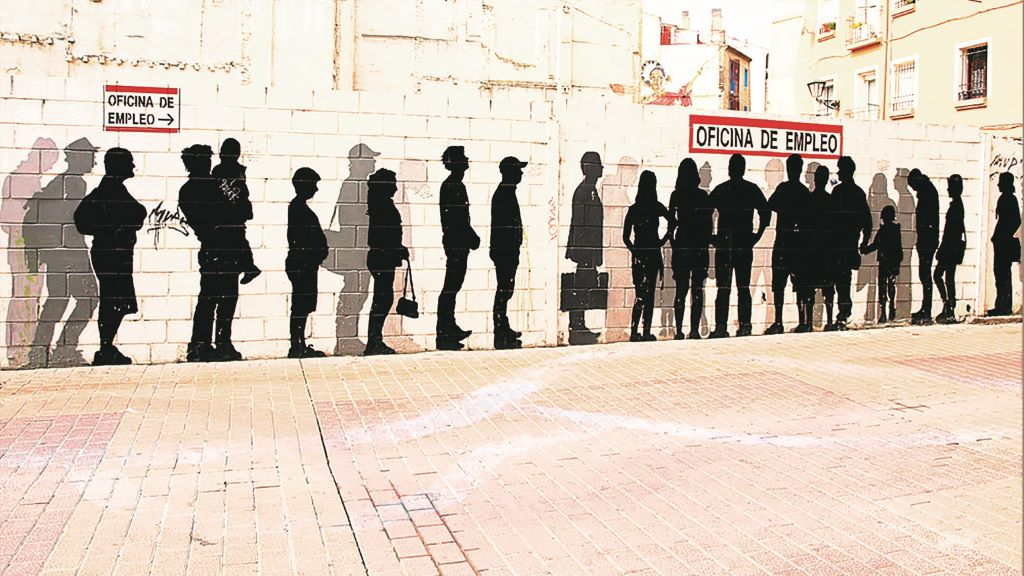 Mural alegórico sobre a alza do desemprego. (Foto: Dina)