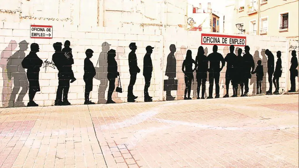 Mural aleg&oacute;rico sobre a alza do desemprego. (Foto: Dina)