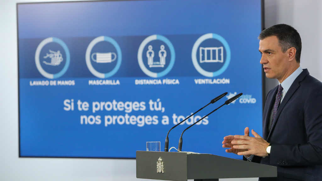 Pedro Sánchez despois do Consello de Ministros de onte. (Foto: M.Fernández. Pool / Europa Press)