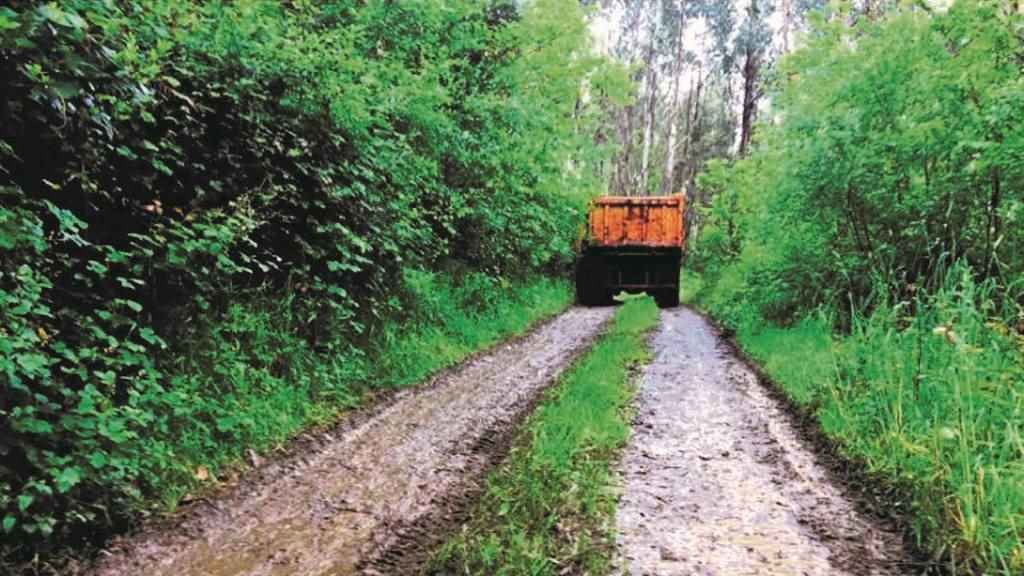 Un camión da empresa mineira, nas pistas de acceso que levan aos terreos onde se situaría a canteira (Foto: Nós Diario).
