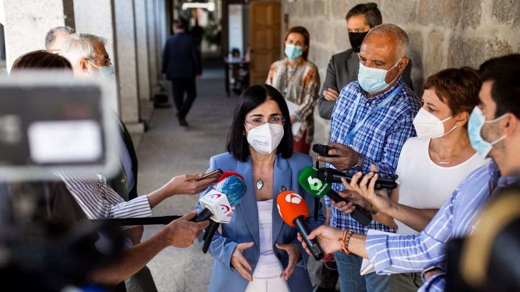 A ministra Carolina Darias nunha comparecencia ante os medios. (Foto: Alejandro Martínez Vélez / Europa Press) #sanidade #coronavirus #covid19 #carolinadarias