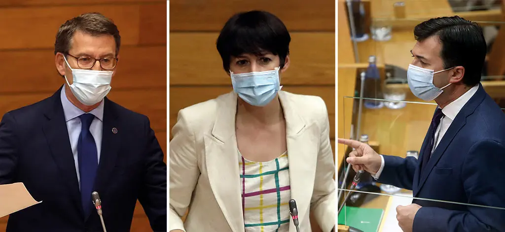 N&uacute;&ntilde;ez Feixoo, Ana Pont&oacute;n e Gonzalo Caballero, onte, no Parlamento galego durante a sesi&oacute;n de control ao Gobern (Foto: Parlamento / N&oacute;s Diario)