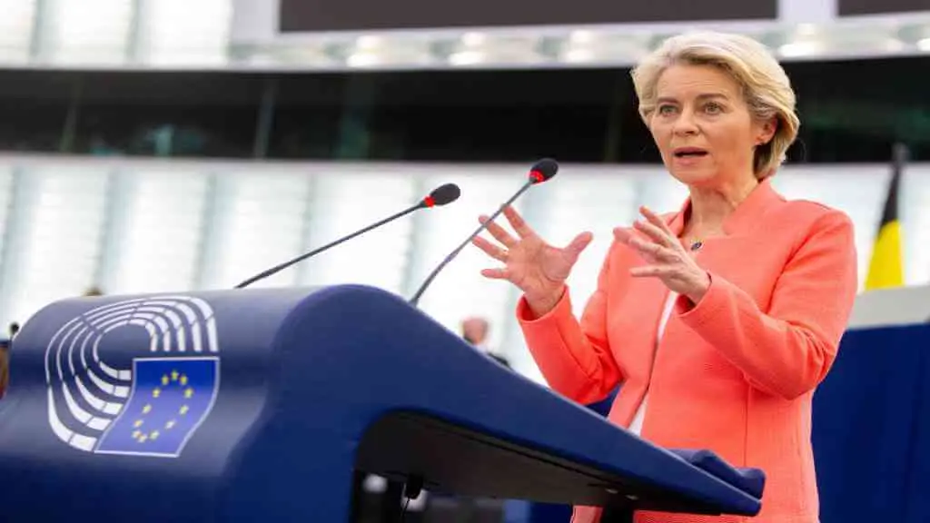 A presidenta da comisi&oacute;n, Ursula Von der Leyen, no Debate sobre o Estado da Uni&oacute;n (Foto: F. Marvaux / DPA)
