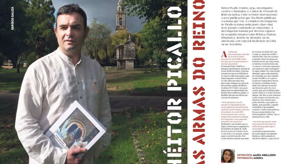 Imaxe da entrevista a H&eacute;itor Picallo pola publicaci&oacute;n do libro 'O escudo do reino da Galiza'. (Foto: Arxina) #h&eacute;itorpicallo #oescudodoreinodagaliza #publicaci&oacute;n #sermosgaliza #sermos