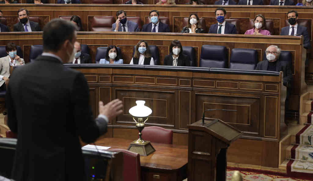 O presidente do Estado, Pedro Sánchez, diríxese onte ao Congreso na sesión de control ao Goberno español. (Foto: Eduardo Parra / Europa Press)