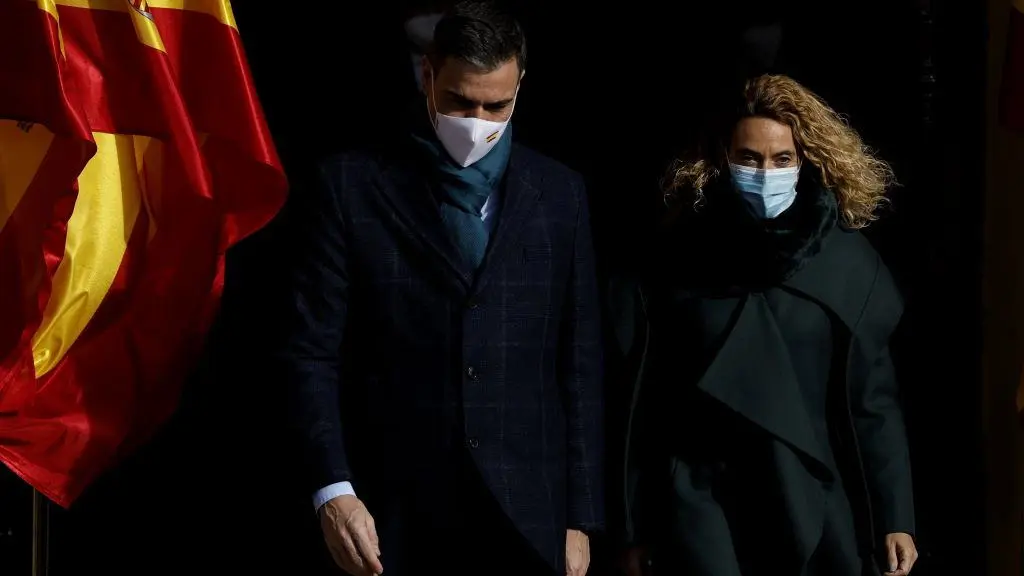 Pedro S&aacute;nchez e Meritxell Batet nos actos conmemorativos. (Foto: Eduardo Parra / Europa Press)