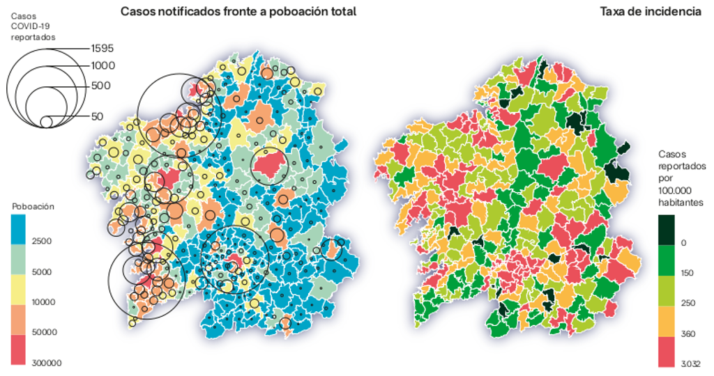 Propagación xeográfica de Covid-19 a nivel municipal na Galiza. (Infografía Verónica Rivadulla / Nós Diario)