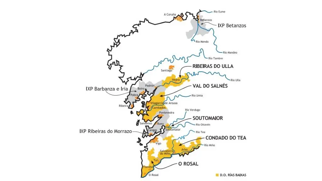 As actuais zonas de vi&ntilde;os da costa galega, todas hist&oacute;ricas e diferentes entre si (Infograf&iacute;a: To&ntilde;o N&uacute;&ntilde;ez Amigo-Rivadulla).