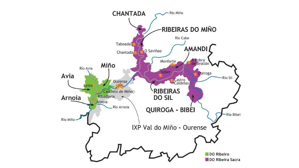 Detalle de subzonas vitícolas con longa tradición e distintos perfís de viños (Infografía: Toño Núñez Amigo-Rivadulla).