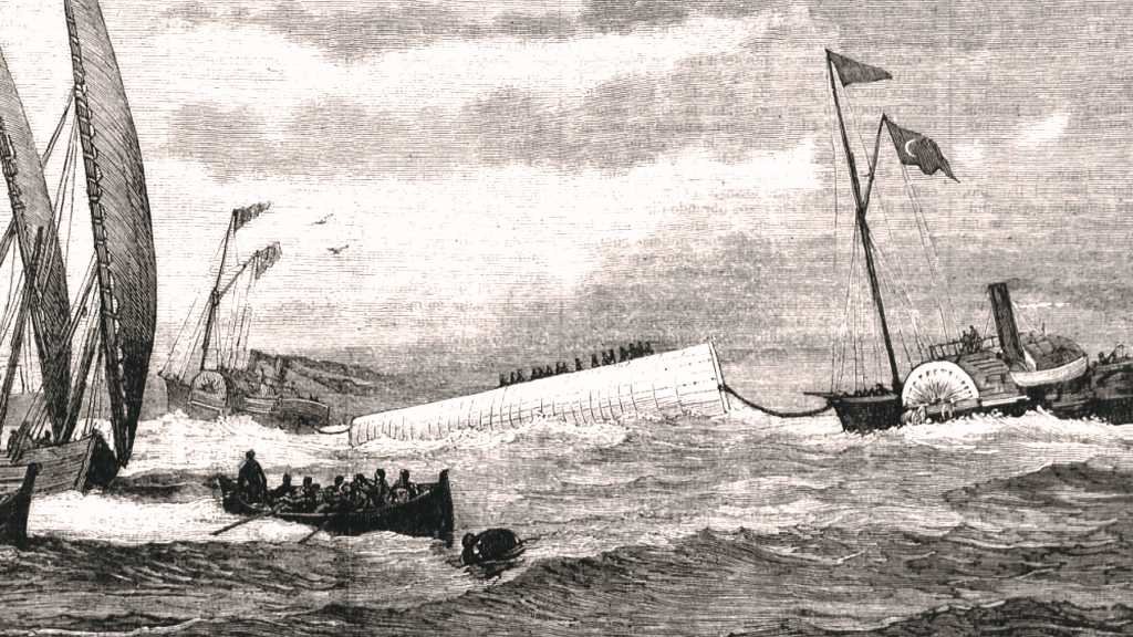 Agulla de Cleopatra remolcada polo vapor Olga, rumbo a Londres. El Globo, capa da edición do 25 de novembro de 1877.