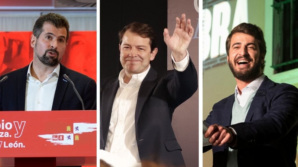 Luis Tudanca (PSOE), Alfonso Fernández Mañueco (PP) e Juan García-Gallardo (Vox) (Fotos: Europa Press).