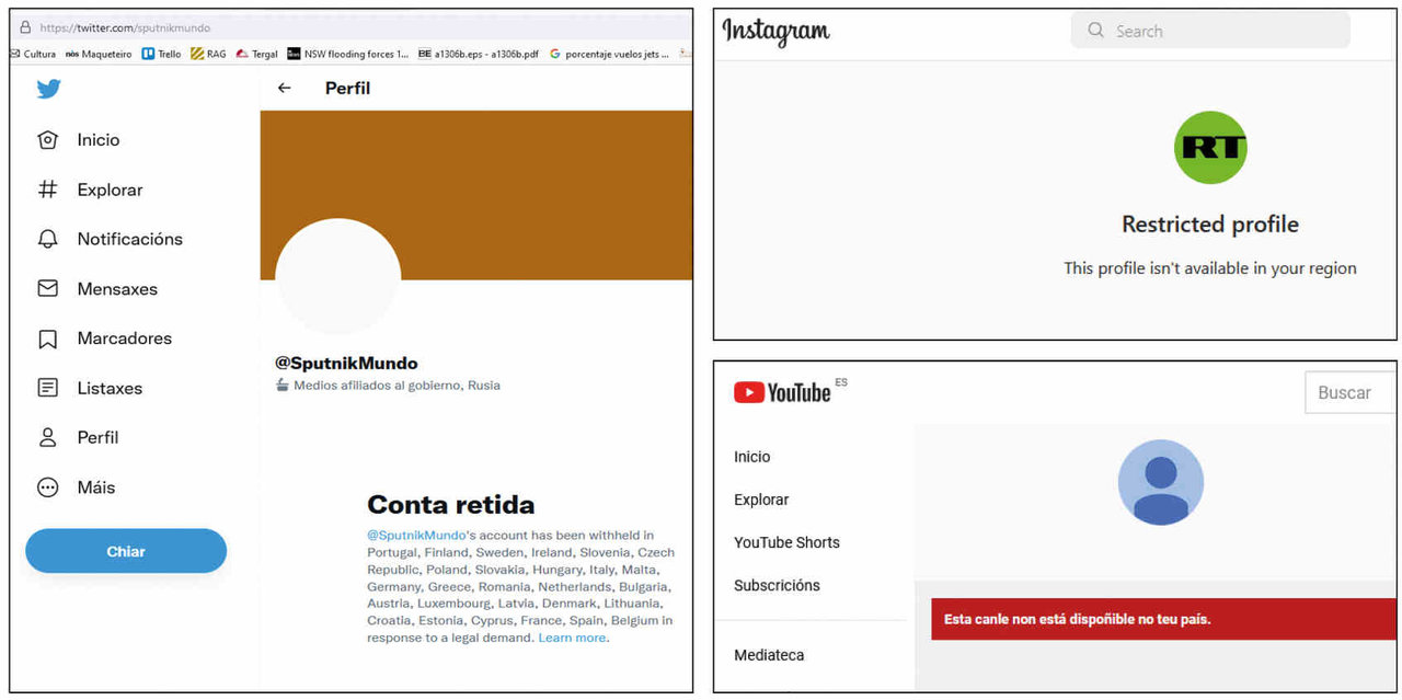 Diversas plataformas xa bloquearon o acceso ás contas de RT e Sputnik. (Imaxe: Nós Diario)