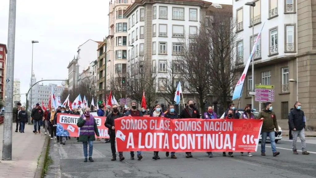 Manifestaci&oacute;n da CIG polas r&uacute;as de Ferrol, esta quinta feira (Foto: N&oacute;s Diario).