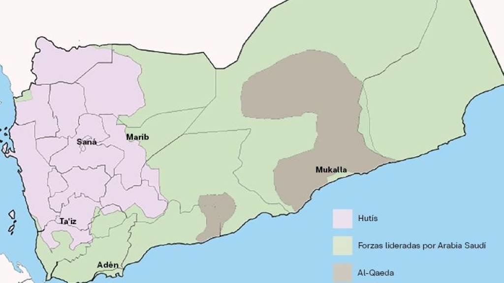 Situación territorial no Iemen por mor da guerra que comezou en 2014. (Infografía: Nós Diario)