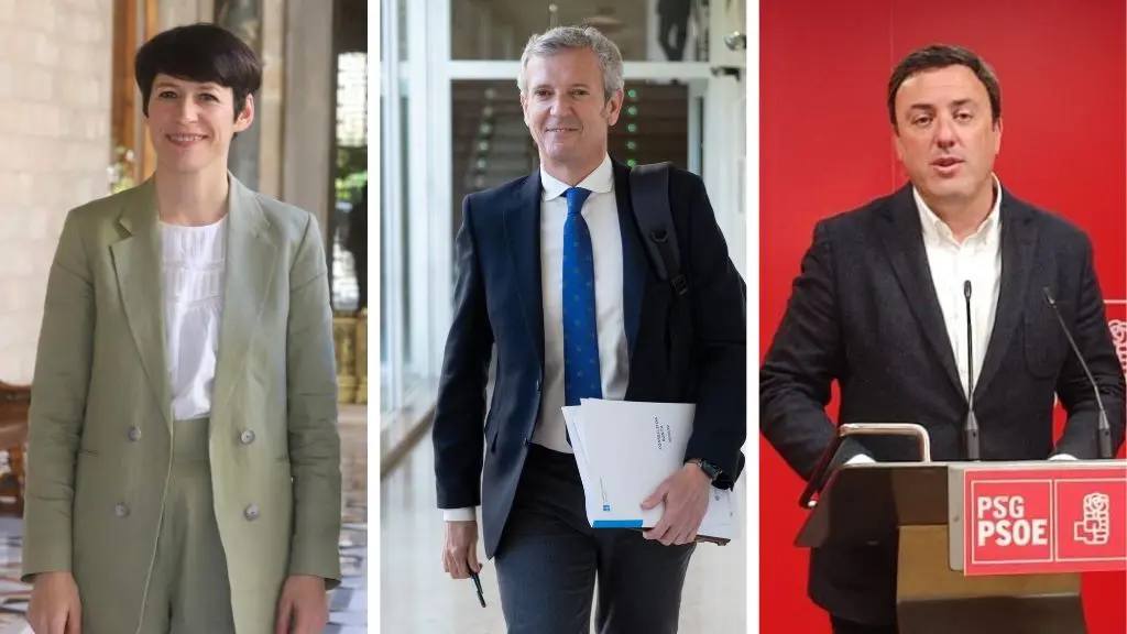Ana Pont&oacute;n (BNG), Alfonso Rueda (PP; presidente da Xunta) e Valent&iacute;n Gonz&aacute;lez Formoso (PSdeG). (Fotos: Europa Press)