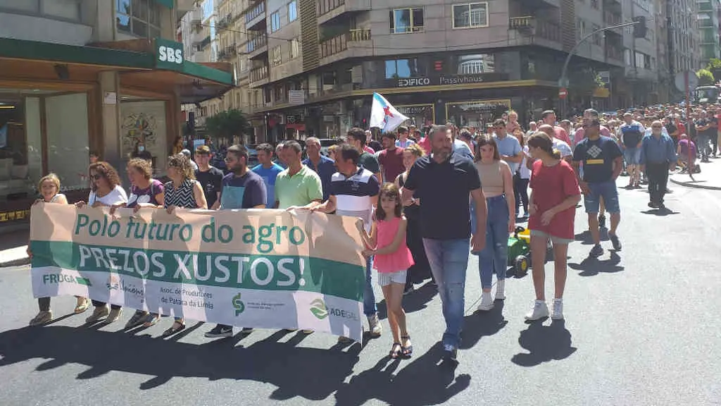 Cabeza da manifestaci&oacute;n convocada pola Fruga, SLG, UUAA, Adegal e Produtores de Pataca da Limia. (Foto: N&oacute;s Diario).