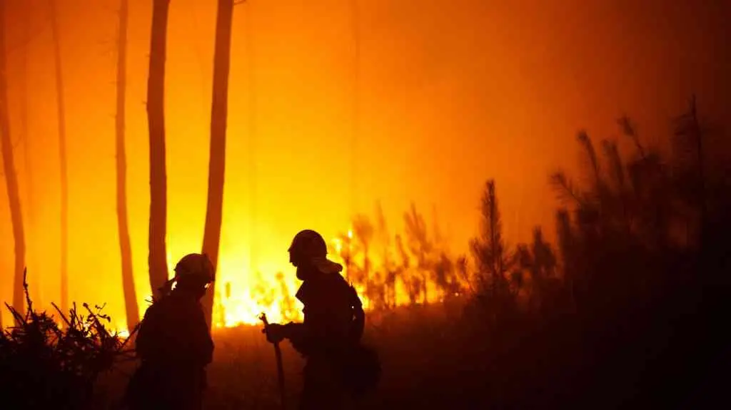 Bombeiros intentan extinguir o lume declarado en Caldas de Reis. (Foto: Europa Press)