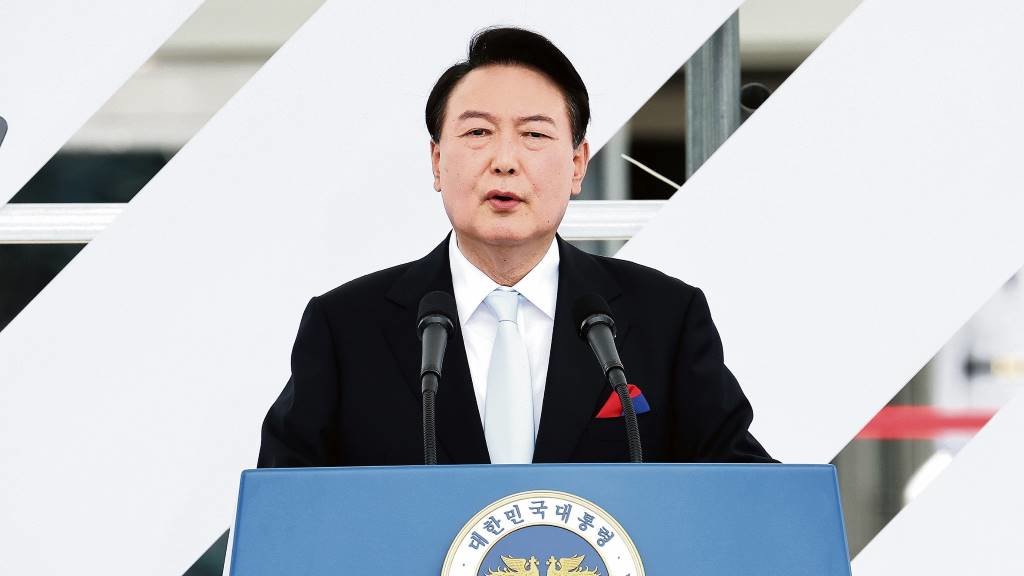 Yoon Suk-yeol, presidente da República de Corea, interveu esta segunda feira en Seúl para celebrar o final da ocupación xaponesa. (Foto: YNA / dpa)