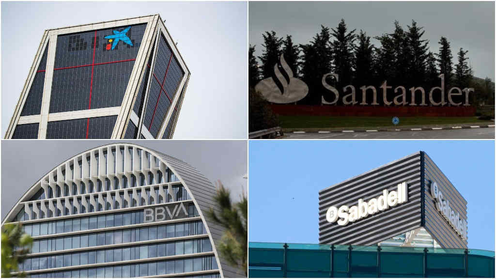 Logos de CaixaBank, Banco Santander, BBVA e Banco Sabadell (Foto: Europa Press).