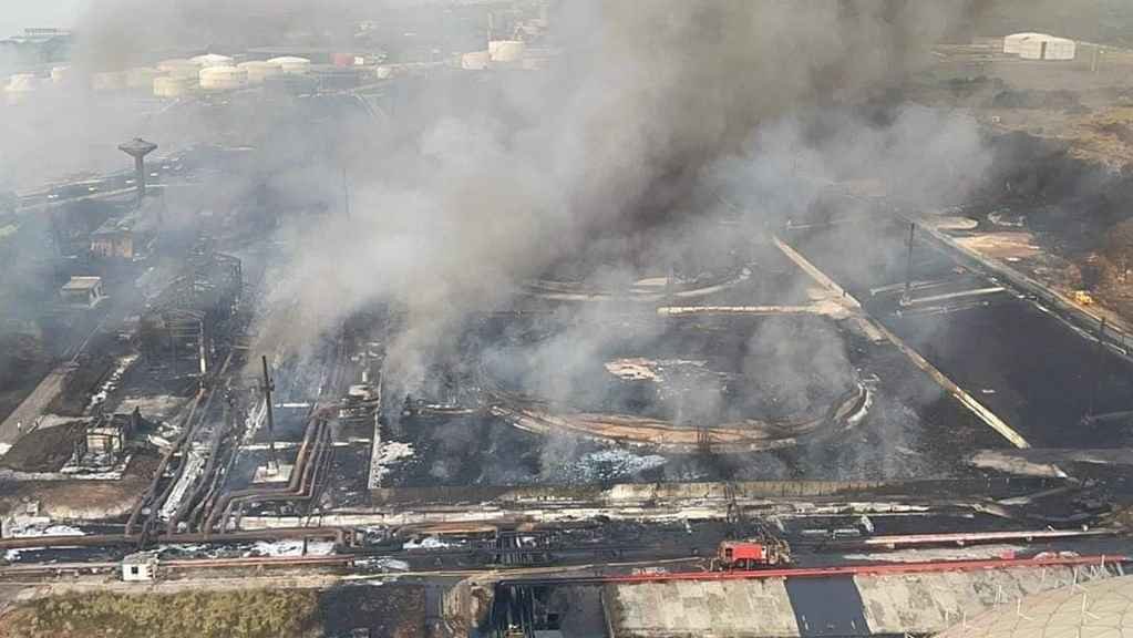 Vista aérea do incendio que acabou coa vida de 16 persoas. (Foto: Goberno Provincial de Matanzas)