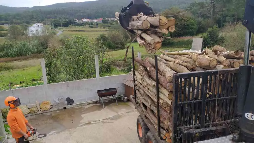 A Comunidade de montes veci&ntilde;ais en man com&uacute;n de Baro&ntilde;a, en Porto do Son, emprega tractores para a venda de le&ntilde;a a domicilio (CMVMC de Baro&ntilde;a).