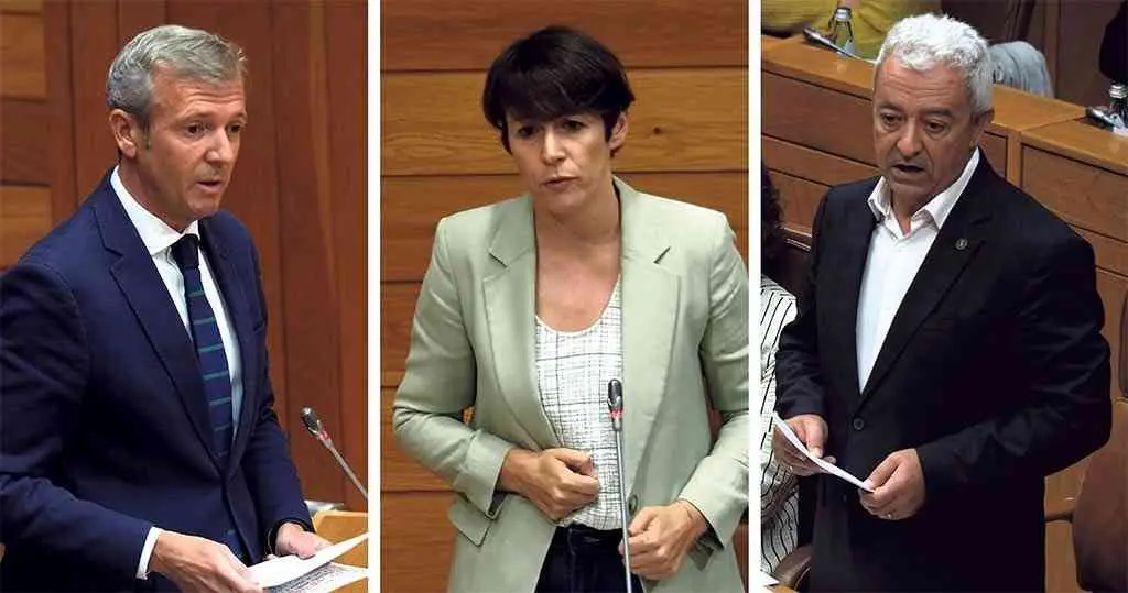 Alfonso Rueda, Ana Pont&oacute;n e Lu&iacute;s &Aacute;lvarez volveron coincidir onte no Parlamento, na sesi&oacute;n de control ao presidente. (Fotos: Parlamento da Galiza)