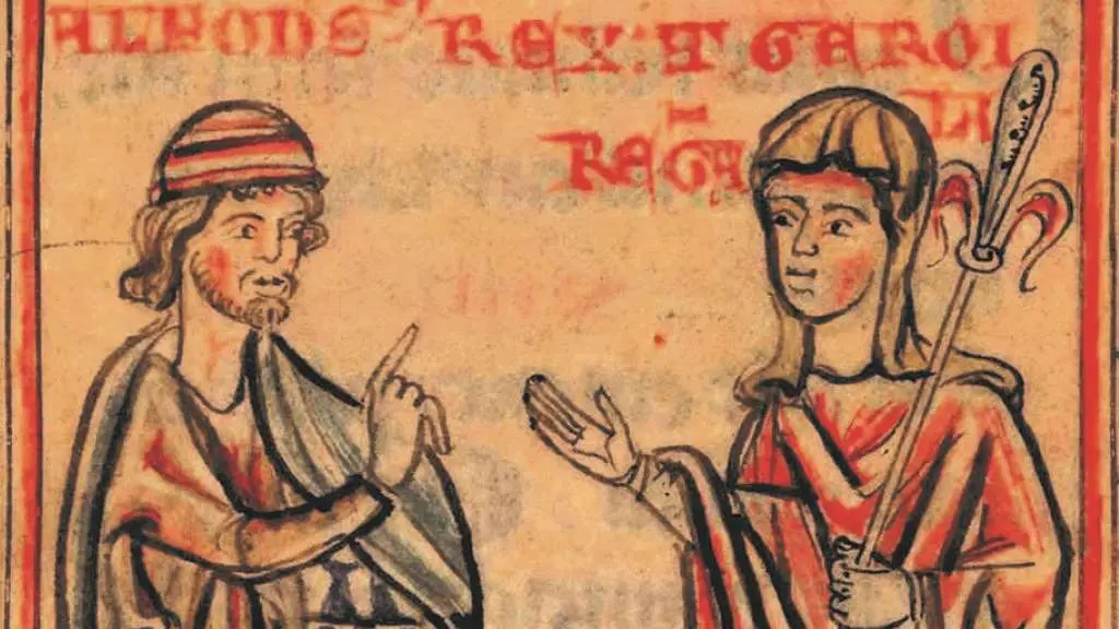 Afonso e Elvira nunha imaxe do 'Corpus pelagianum'. (Foto: Biblioteca Nacional de Espa&ntilde;a)