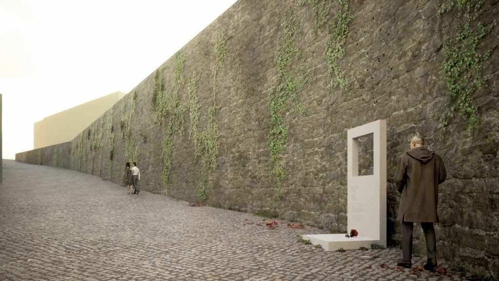 Simulación do proxecto do 'muro do Porto', que serviría para render  homenaxe ás vítimas do franquismo en Pontedeume. (Foto: Pepe Barro)