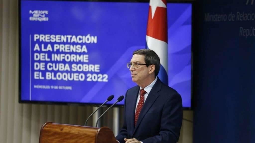 O ministro de Exteriores de Cuba, Bruno Rodríguez, explicou ante os medios as estimacións da Habana sobre o bloqueo. (Foto: Goberno de Cuba)