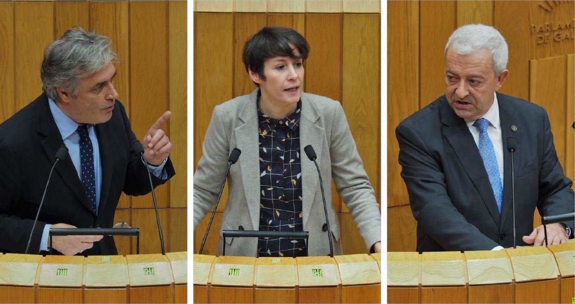 Pedro Pui, Ana Pontón e Luís Álvarez, no debate desta terza feira sobre os presupostos para 2023. (Fotos: Parlamento)