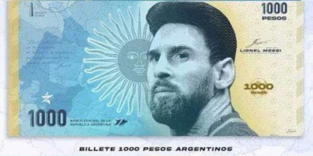A proposta de billete coa cara do astro arxentino (Foto: @BarcaVerse_).