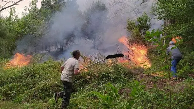 Imaxe de arquivo da veci&ntilde;anza en labores de extinci&oacute;n dos incendios. (Foto: N&oacute;s Diario)