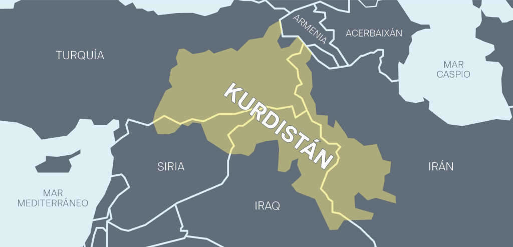 O territorio do Kurdistán abrange os Estados de Turquía, Irán, Iraq, Siria e un pequeno enclave en Armenia (Foto: Nós Diario).