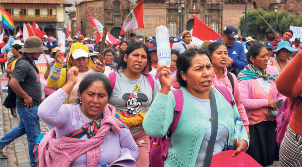 Manifestantes na rexión de Cusco, onte na folga xeral no Perú (Foto: Wilson Chilo / Wayka).