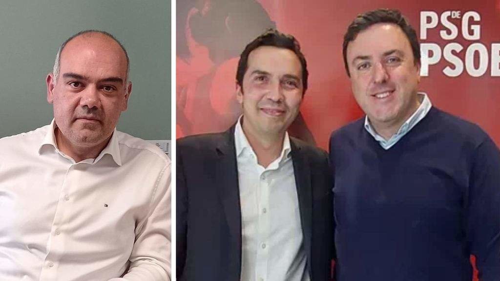 Á esquerda, David Pita, secretario xeral do PSOE de Narón; á dereita, Jorge Ulla, candidato á Alcaldía, canda Valentín González Formoso, líder da formación a nivel da Galiza. (Fotos: PSdeG)