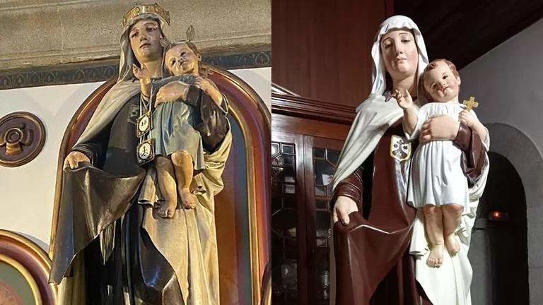 A talla de Isidoro Brocos, antes e despois da restauración.