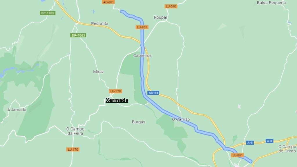 Estrada LU-861, ao seu paso por Xermade. (Foto: Google Maps)