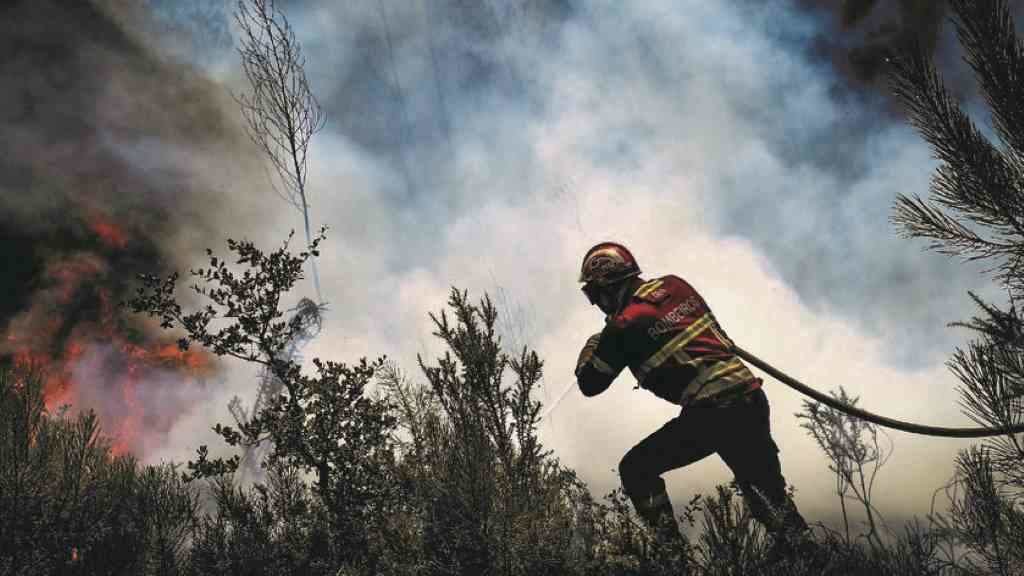 Meios de extinção no incêndio na Covilhã, no Parque Natural da Serra da Estrela en agosto de 2022.(Foto: RTP)