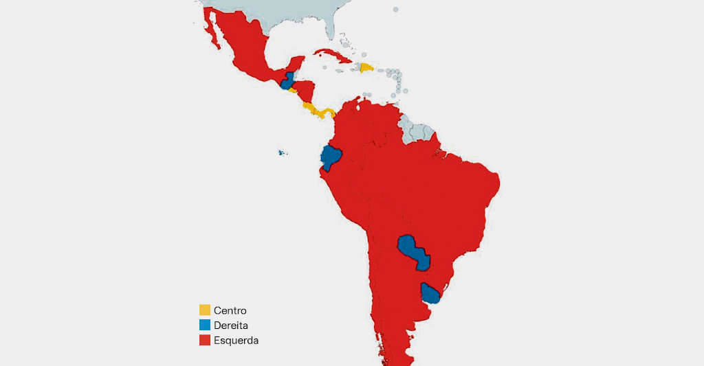 Mapa cos países de Latinoamérica sinalados segundo a orientación do seu Goberno (Foto: Arkonada).