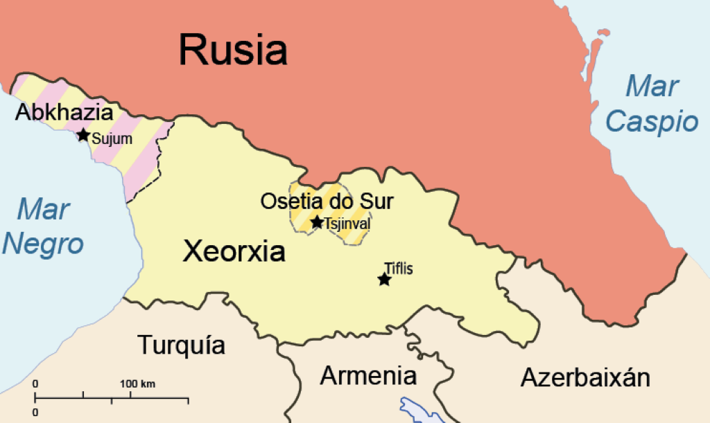 Mapa do Cáucaso, entre o mar Negro e o mar Caspio. (Mapa: Nós Diario)