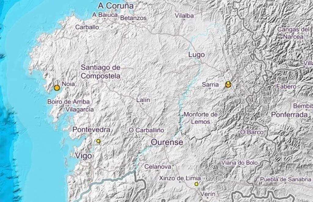 Epicentro dos cinco sismos. (Mapa: IXN)