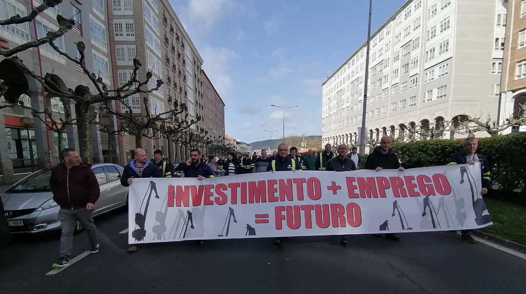 Protesta do persoal de Navantia esta quinta feira en Ferrol (Foto: Europa Press).
