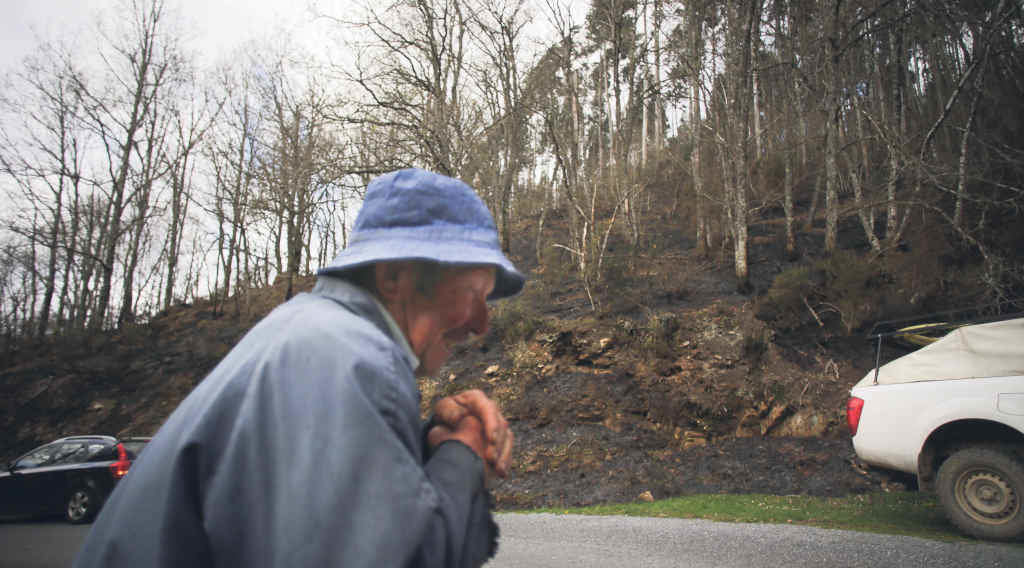 Un veciño camiña ao carón dun monte queimado en Baleira (comarca da Fonsagrada) (Foto: Carlos Castro).