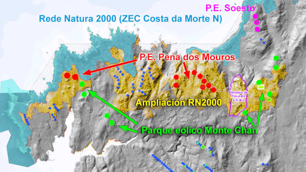 Localización dos parques eólicos da empresa EDP (Foto: Adega).