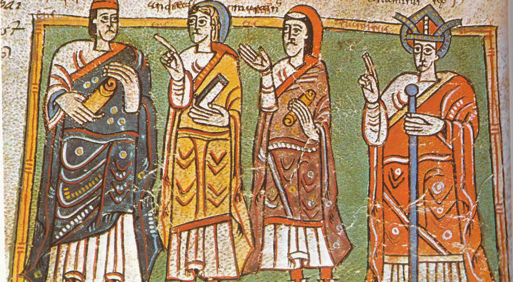 O rei Teodomiro cos bispos Lucrecio, André e Martiño (Foto: Nós Diario)