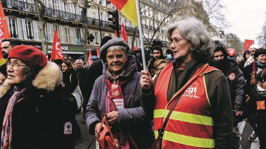 Manifestantes contra a reforma das pensións o pasado 11 de marzo en París. (Foto: Jan Schmidt-Whitley)