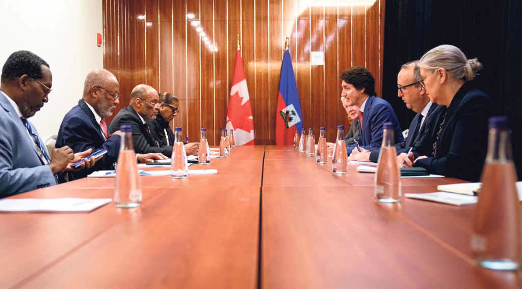 O presidente de Haití, Ariel Henry, e o seu homólogo canadense, Justin Trudeau, reunidos nas Bahamas o pasado mes de febreiro (Foto: Goberno do Canadá).
